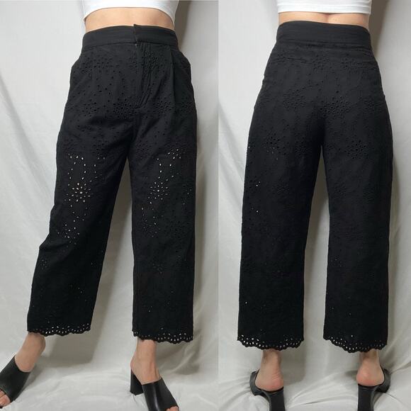 SOLD Zara eyelet lace high rise waist trouser pants cropped ankle trousers black - Picture 17 of 17